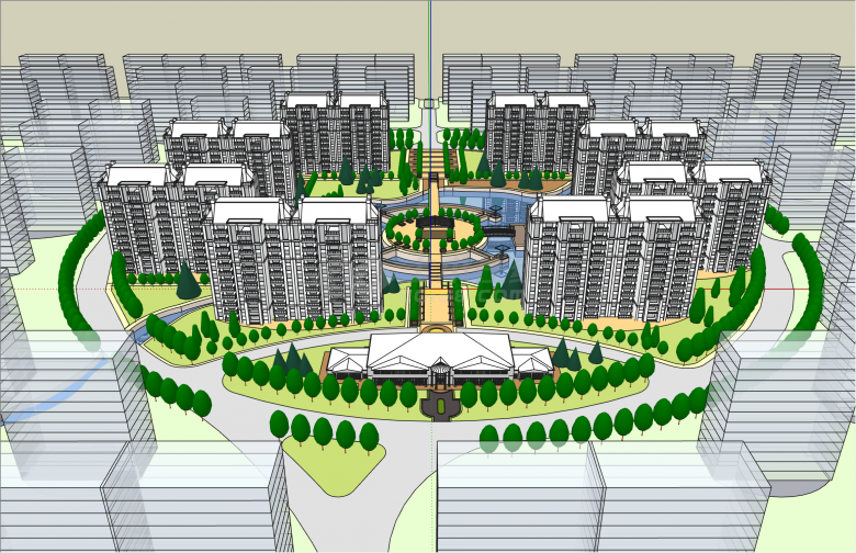 独特欧式圆形居住小区规划su模型-图二