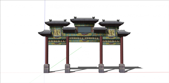 中式重檐景区大门su模型_图1