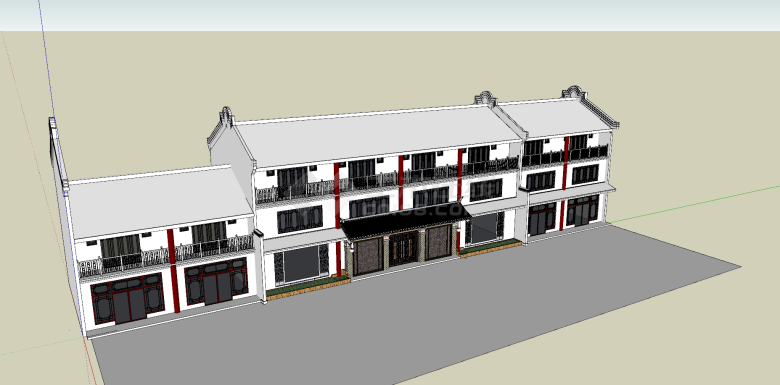 仿古建筑茶楼白色外观su模型-图一