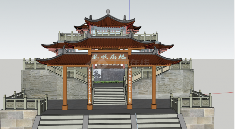 中式安顺廊桥古建筑su模型-图二