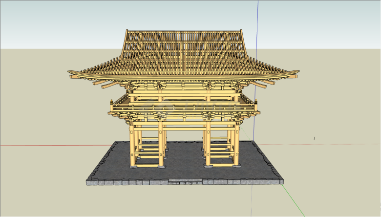 带有金色的中式建筑的亭子su模型-图二