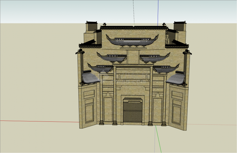 特色徽派中式风格测绘古建筑su模型-图一
