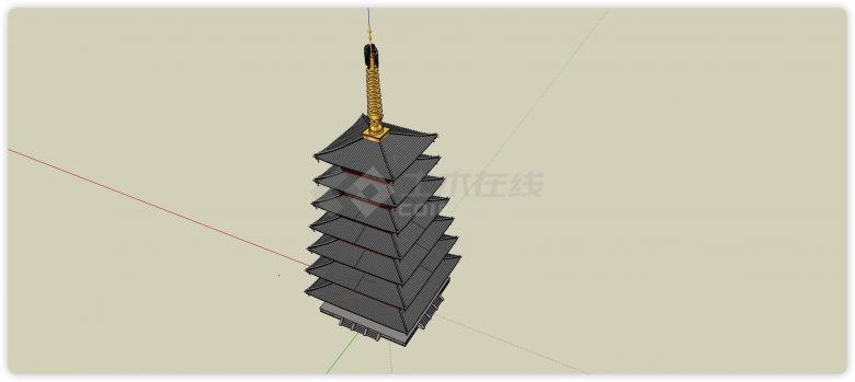 红色主体灰色顶塔七层很精细su模型-图二