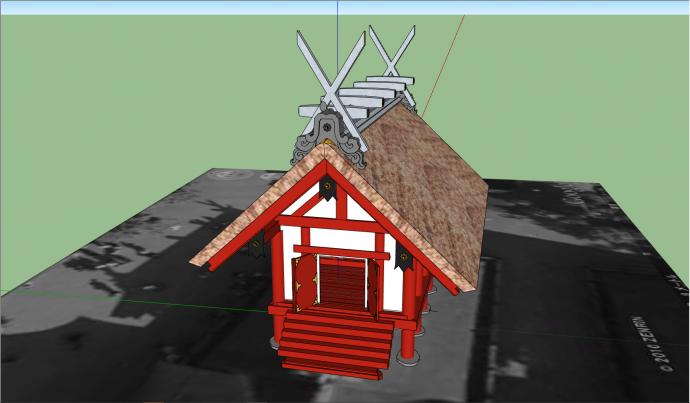 红色木制中式古建筑su模型_图1