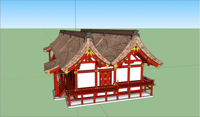 带棕色屋顶中式古建筑su模型 _图1