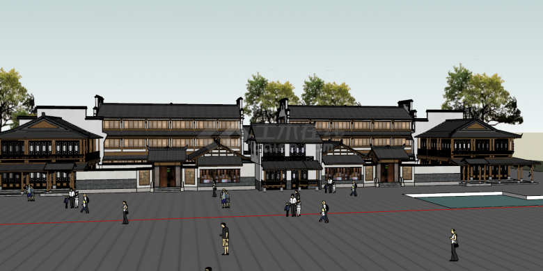 公园中式商业建筑su模型-图二