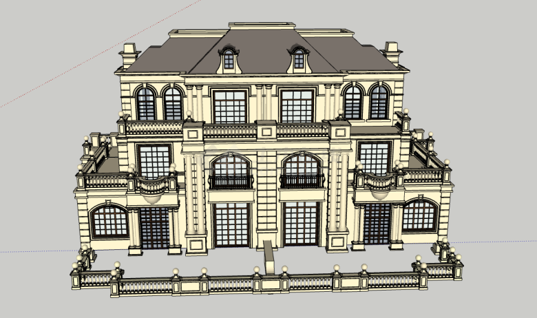 大连联排别墅新古典风格su模型-图二