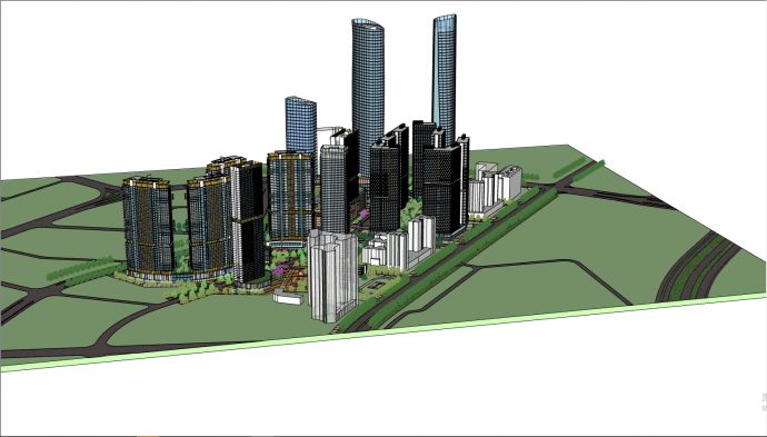 现代园林式简约商业建筑su模型_图1