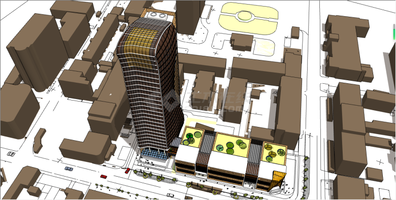 现代带商业的办公楼su模型-图一