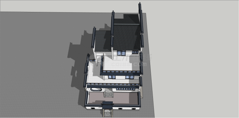 中式徽式多层别墅su模型-图二