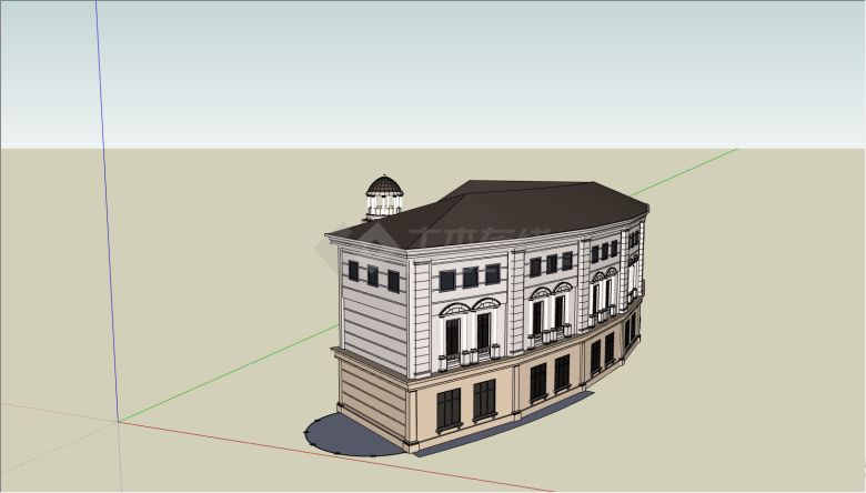 三层的带有弧形的建筑的会所su模型-图一