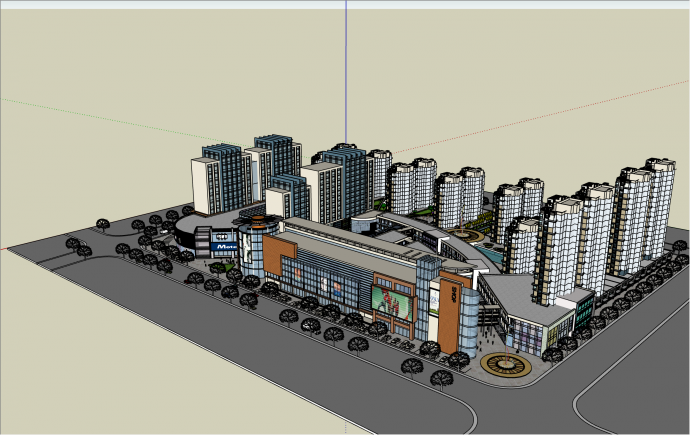大规模现代风格低层住宅及商业街su模型_图1