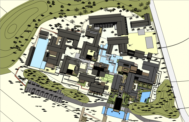 大规模中式仿古住宅区su模型-图一