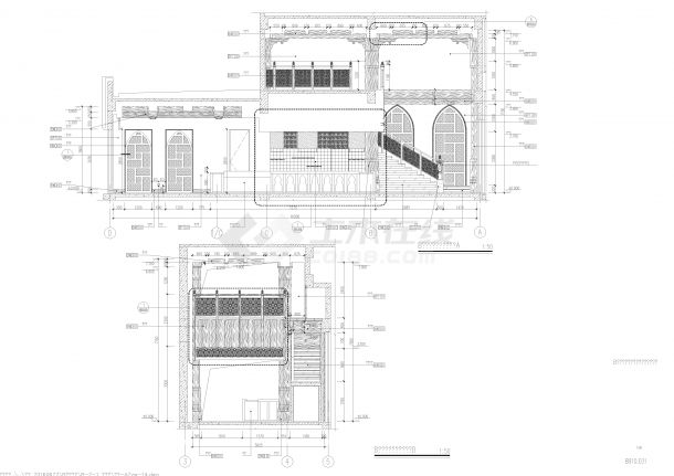 汉街某新中式客栈-B-2-1咖啡厅立面图CAD-图二