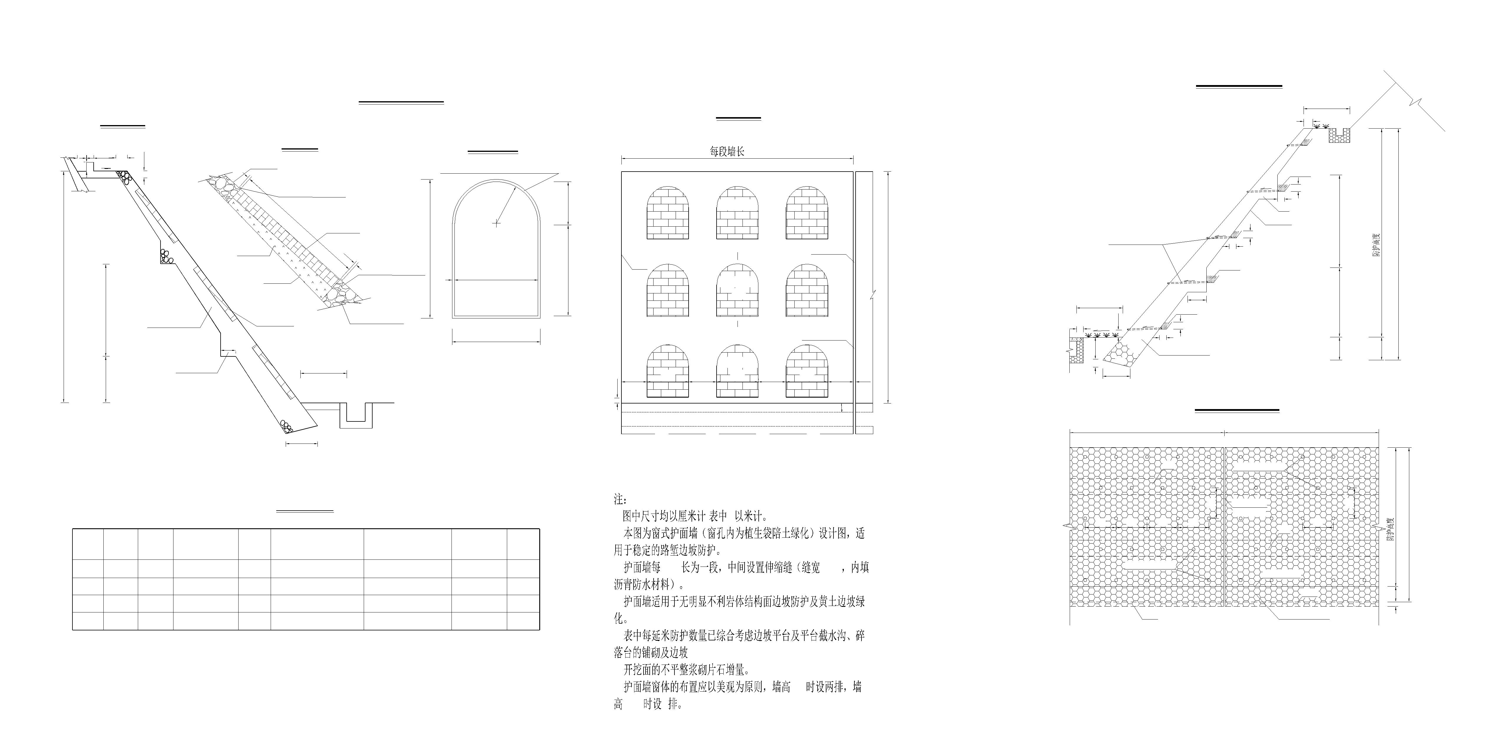 护面墙（窗式及实体）通用图及单位工程数量表