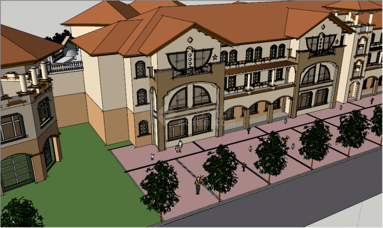 欧式古典风格红色顶面幼儿园建筑su模型-图二