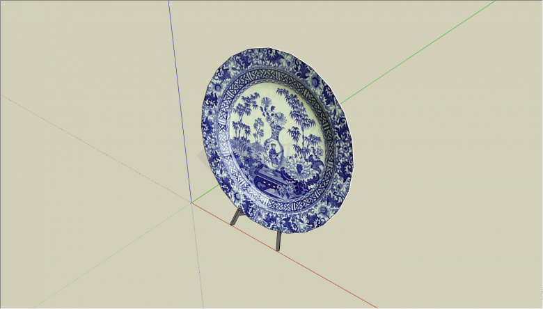 一个圆形的带有青花瓷花纹的盘子su模型-图二