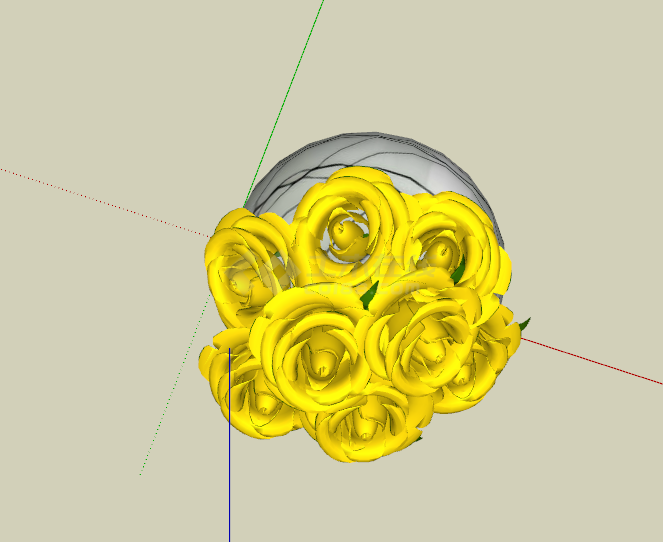 黄色玫瑰花型装饰花su模型-图二