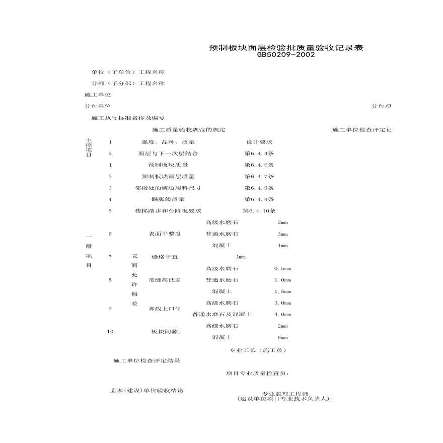 预制板块面层检验批质量验收记录表.xls-图一