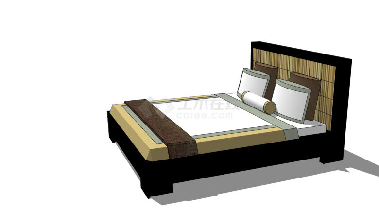 黑色的床带有简洁美观的床垫 su模型-图二