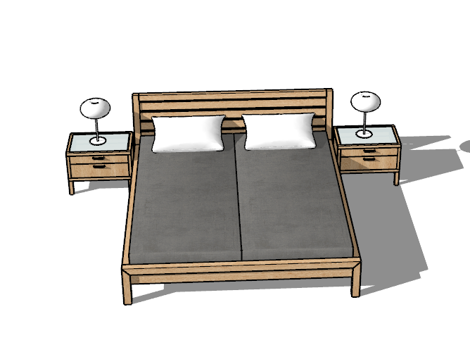 简约实木硬板床su模型_图1
