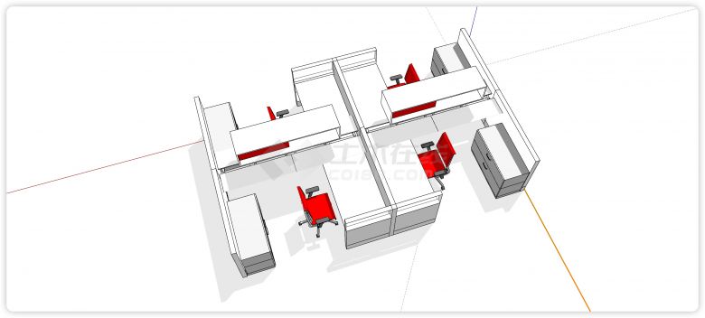 三面隔断对座四人位办公桌su模型-图二