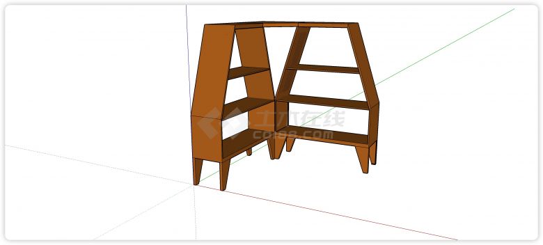 转角位梯形木制书柜su模型-图二