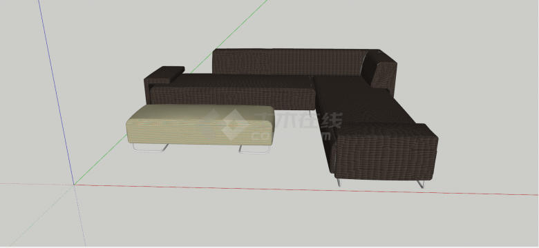 黑棕色转角布艺沙发su模型-图二