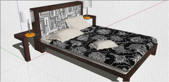 中式古典黑色丝绸床su模型_图1