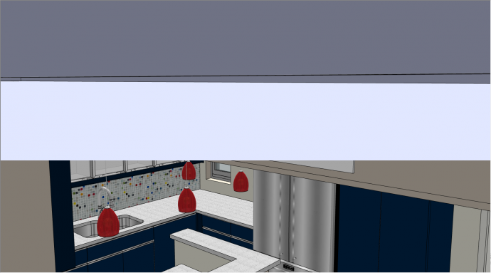 带有蓝白相间的橱柜的明亮的厨房su模型_图1