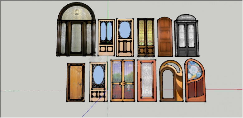 欧式风格复古门组合su模型-图二