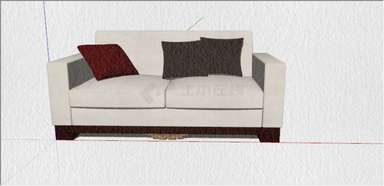 新中式浅灰色双人沙发su模型-图二