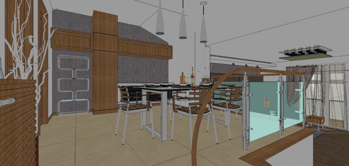 整体空间餐厅布局su模型_图1