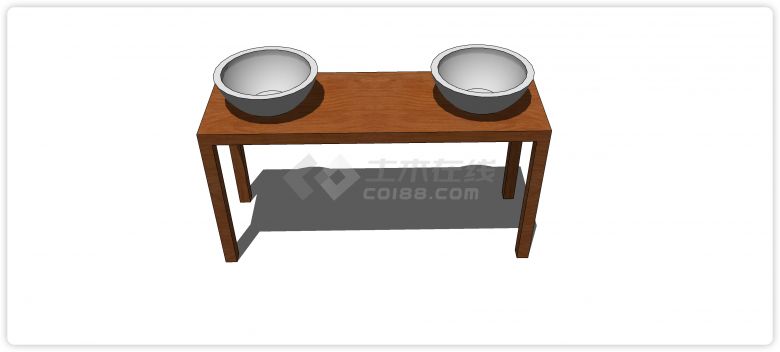 实木桌面双水槽圆形碗状洗手盆su模型-图二