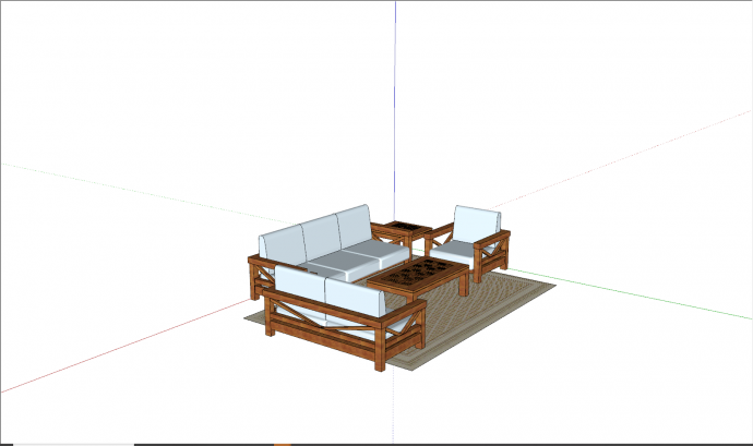 中式实木软座沙发套装su模型_图1