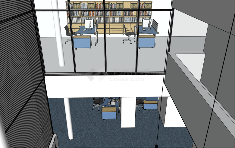 简约双层图书馆室内su模型-图二