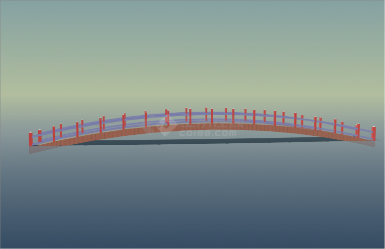 经典中式木栏杆拱桥su模型-图一