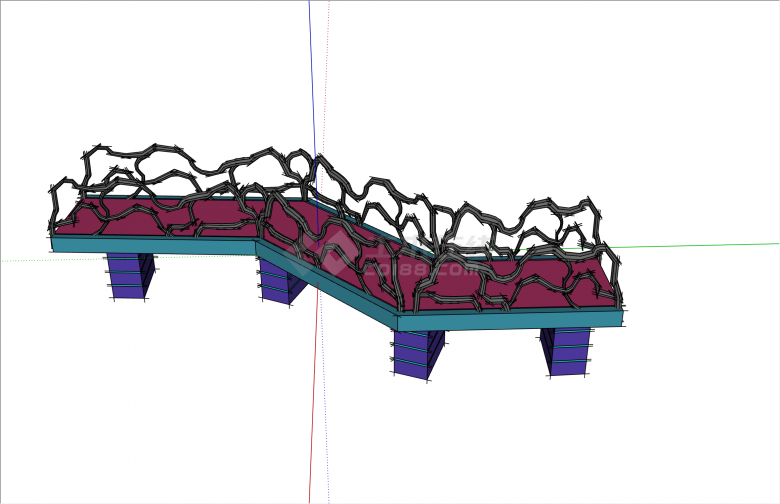 创意藤蔓状扶手曲折桥su模型-图一