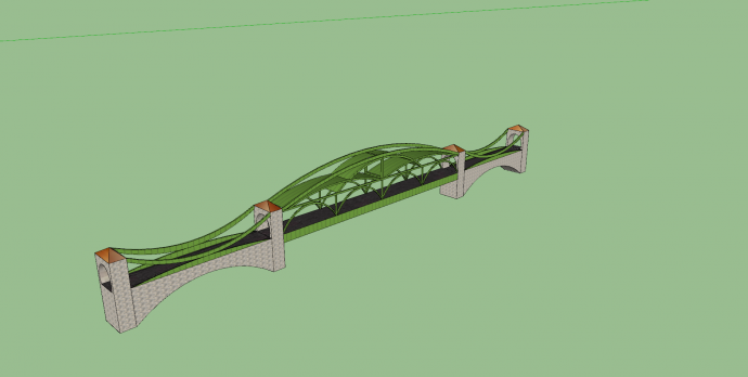 绿色桥石柱组合su模型_图1