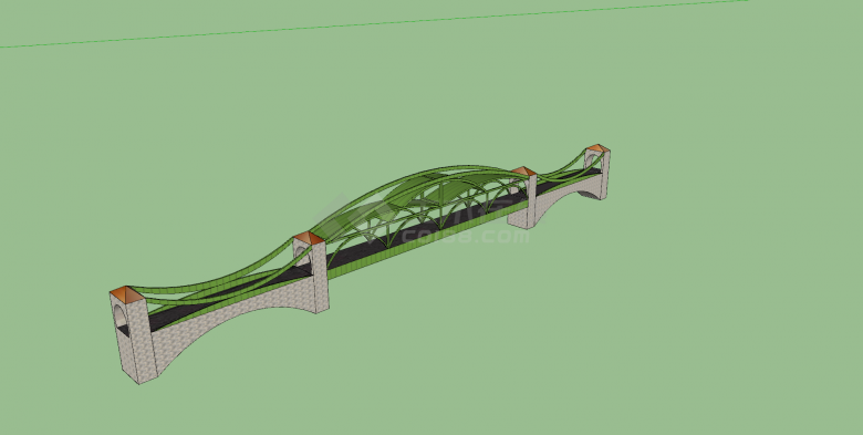 绿色桥石柱组合su模型-图一