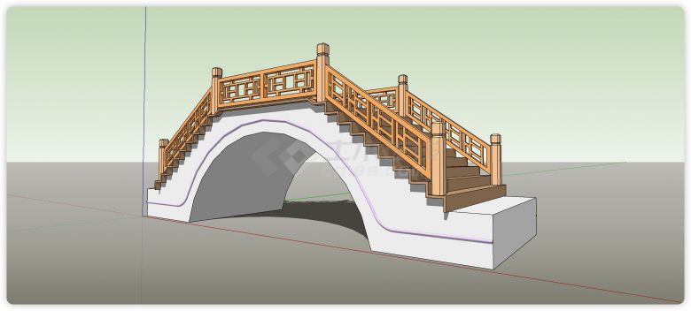 木雕花围栏石底座拱桥su模型-图一