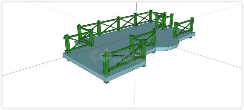 X造型木制绿色围栏桥梁su模型-图一