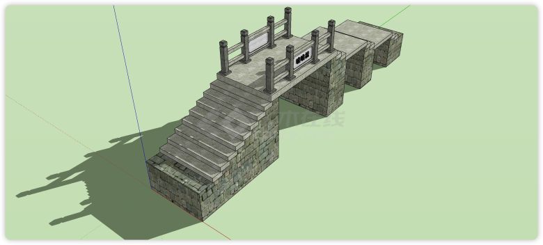 复古砖底座长石块桥面人行桥su模型-图二