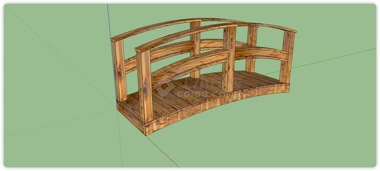 双弧线木制护栏拱桥su模型-图一