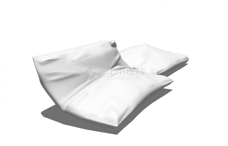 两个白色的简约的靠枕su模型-图一