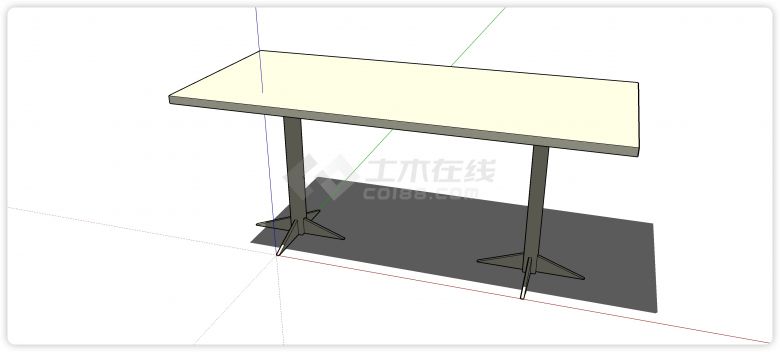 十字支撑桌脚长形桌面餐桌su模型-图二