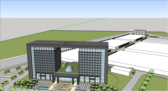 双子大型办公楼建筑su模型_图1