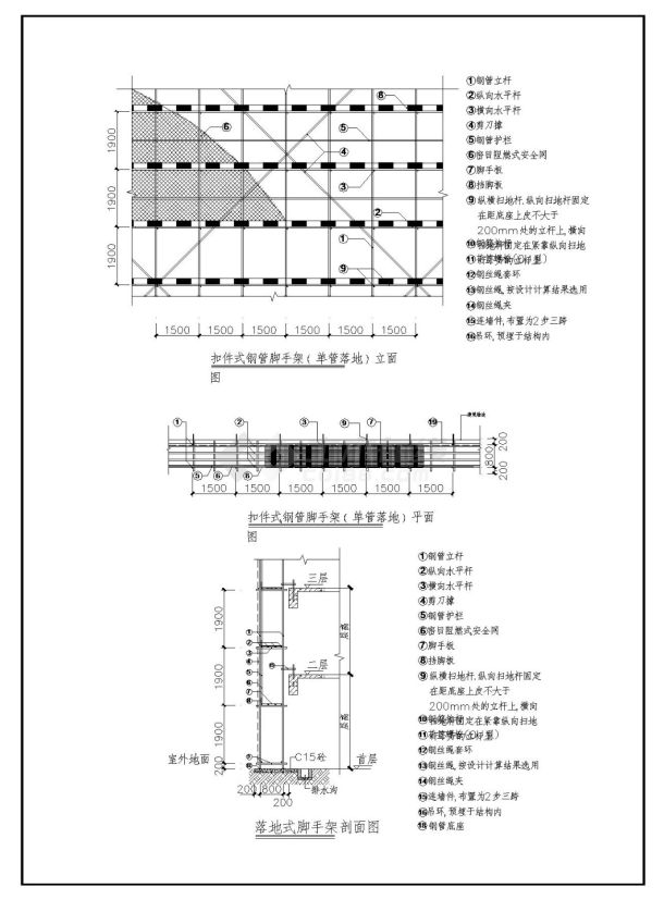 落地式脚手架剖面图示意图-图一