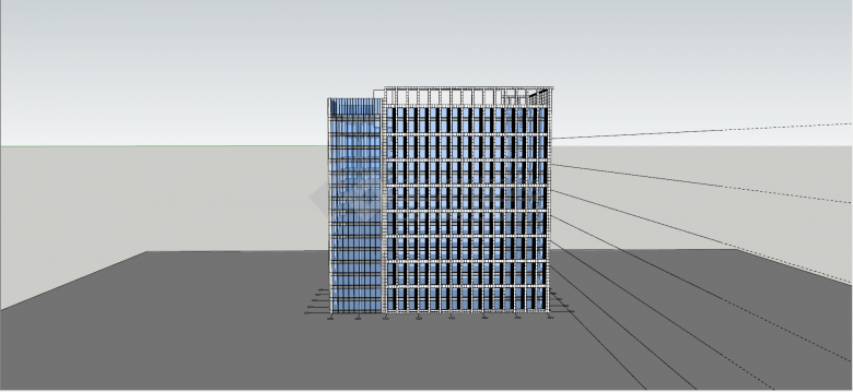 高层玻面竖条办公楼su模型-图二