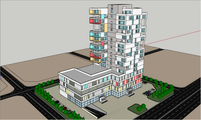 道路边多层建筑日式风格的办公楼su模型_图1